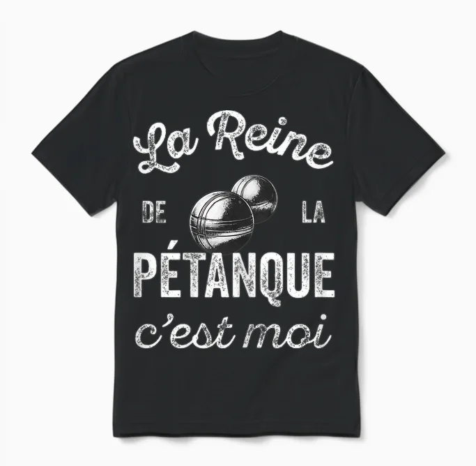 Humour Petanque Gift for Women Queen of Pétanque T-Shirt, Black Unisex T-Shirt in Black