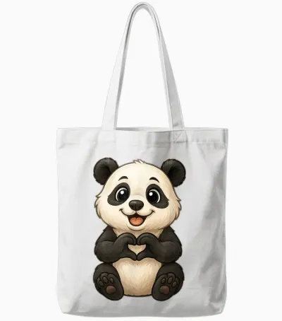 Panda Bear with Heart Cute Panda Bear with Heart Symbol Panda Tote Bags - White