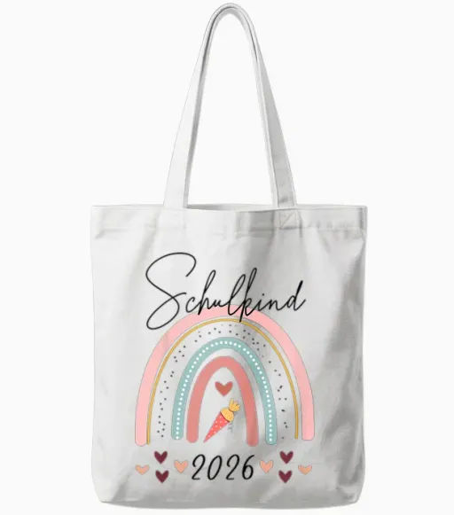 Schulkind 2026 Rainbow School Cone, First Day at School Girls' Tote Bags - White