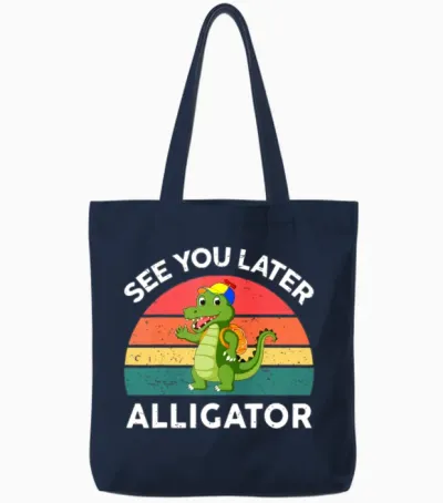 Funny See You Later Alligator Gator Crocodile Kids Tote Bags - Navy