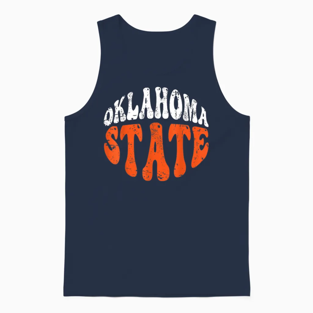 Oklahoma State Tee.retro Vintage Distressed Design American Unisex Tank Top in Navy
