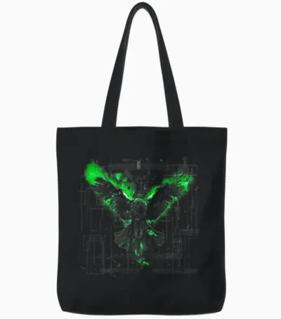Minimalistische Cyberpunk Fantasy Adler Arkane Grün Japanische Kunst Tote Bags - Black