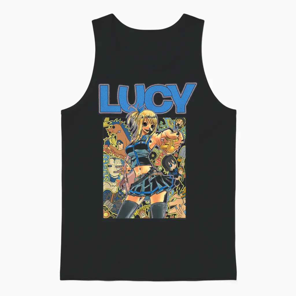 Fairy Tail Lucy and Her Celestial Spirits Fantasy Anime Unisex Tank Top in Black
