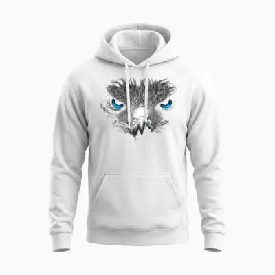 Adler Vogel Grafik Tier Illustration Blaue Augen Adler Unisex Hoodie - White
