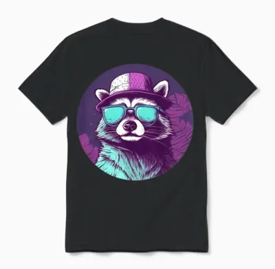 Retro Raccoon Lovers Design Unisex T-Shirt - Black