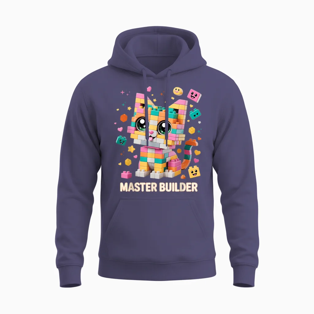 Cat Brick Building Blocks Master Builder Cat Lover Kitten Unisex Hoodie in Heather Sport Dark Navy