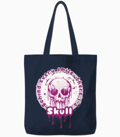 Melting Skull with Smiling Message Tote Bags - Navy