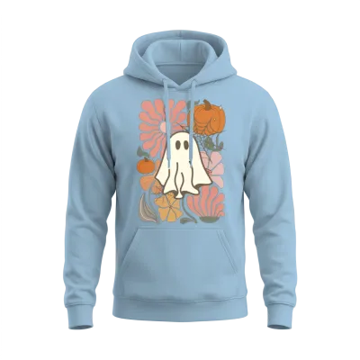 Boho Floral Fall Pink Ghost Unisex Hoodie - Light Blue