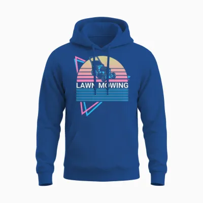 Lawn Mowing Retro Unisex Hoodie - Royal