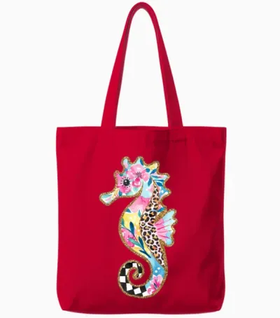 Retro Summer Seahorse Tote Bags - Red