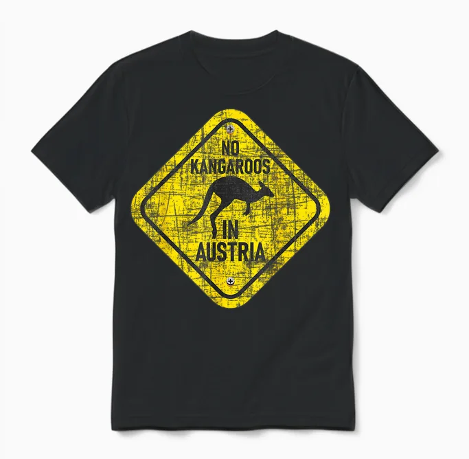 Zookeeper Wildlife Animal Lover T-Shirt with German Text "no Kangaroo in Austria, Black Unisex T-Shirt in Black