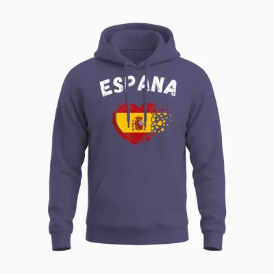 Espana Flag Espana Heart Outdoor Travel Spanish Spain T-Shirt, Black, S Unisex Hoodie - Heather Sport Dark Navy