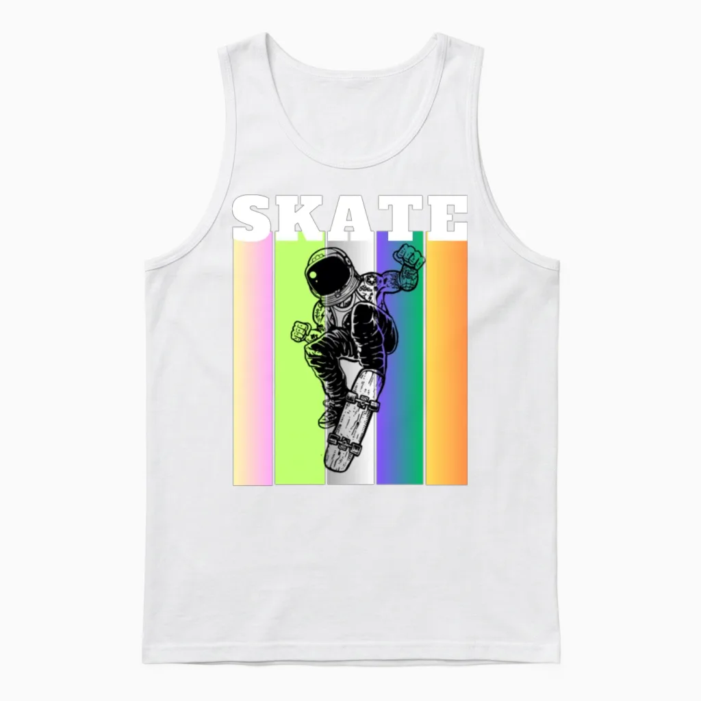 Custom Skateboard Astronaut Gift Ideas Unisex Tank Top in White