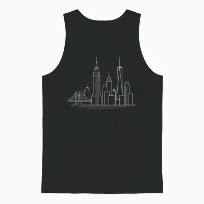 New York City Skyline Line Art Unisex Tank Top - Black