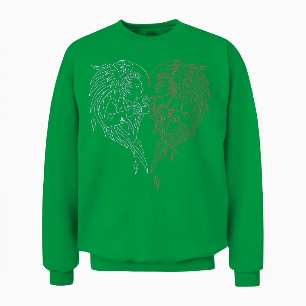 Good Omens - a Toast to the World (blue and Red) T-Shirt, Black Unisex Sweatshirt in Irish Green