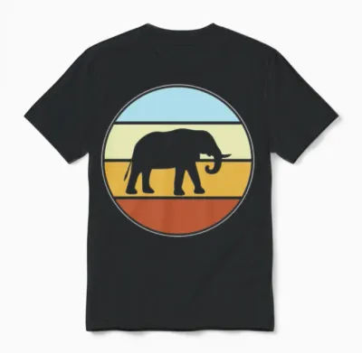 Elephant Retro Unisex T-Shirt - Black