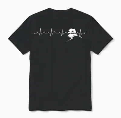 Title: Alaska Heartbeat Map Silhouette Home State Unisex T-Shirt - Black