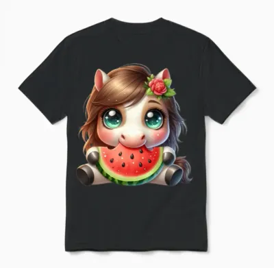 Horse Eating Watermelon Unisex T-Shirt - Black