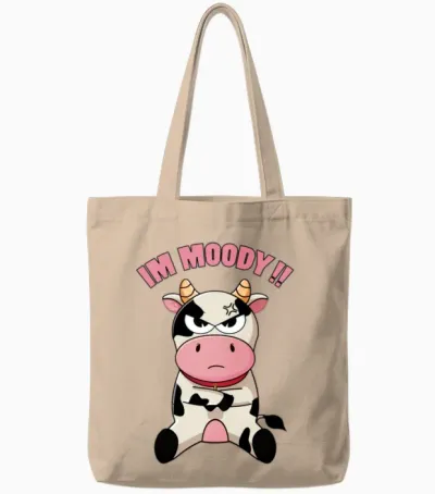 Funny Moody Cow Moo Tote Bags - Natural