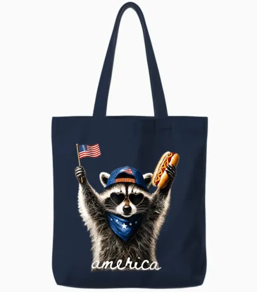 Usa America Raccoon Hot Dog 1776-2026 4th of July 250 Years Tote Bags - Navy