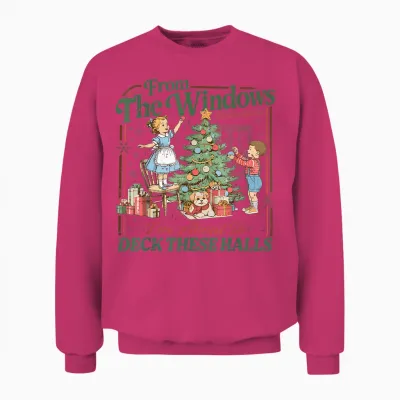 Retro Funny Christmas Holiday from the Windows to the Walls Unisex Sweatshirt - Heliconia