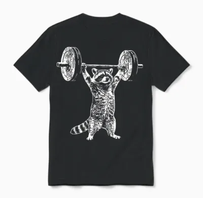 Vintage Retro Gewichtheben Gym Waschbär Kreuzheben Lustig Unisex T-Shirt - Black