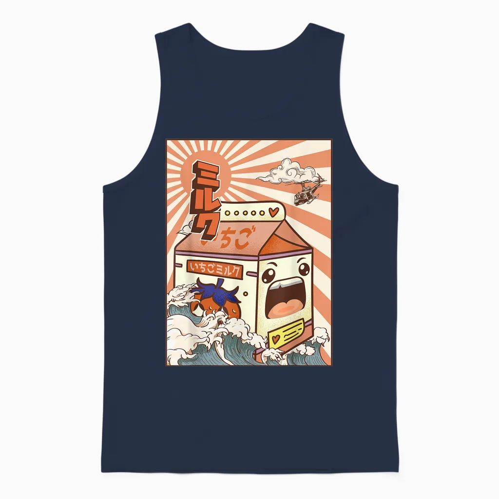 Japanese Kaiju Clothes Damen T-Shirt Schwarz Cartoon Monster Design, Traditionelle Japanische ästhetik, Kurzarm, Klein, Eu 41, 1 Count Unisex Tank Top in Navy