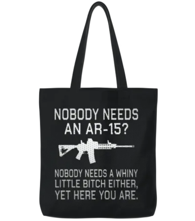 Nobody Needs an Ar15? Metallic Silver Tote Bags - Black