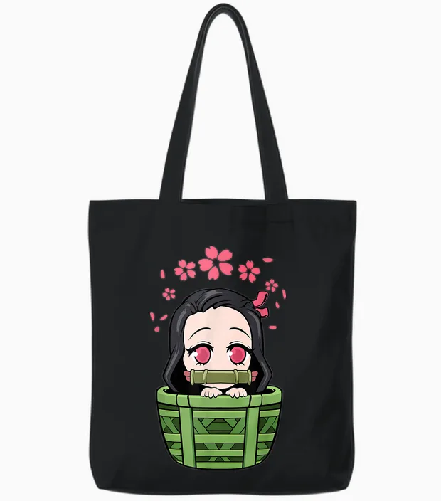 Vaporwave Aesthetic Sad Anime Japanese Animation Lover Girl T-Shirt, Black Tote Bags in Black