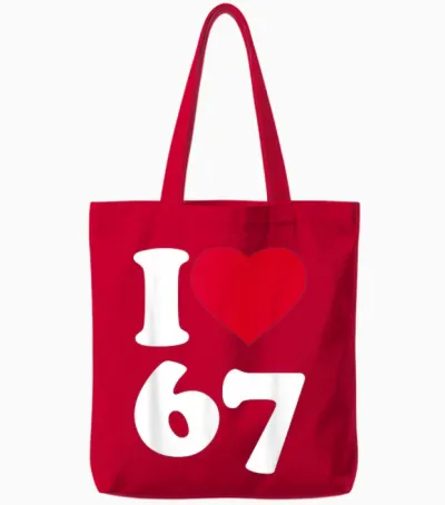 I Heart Love 6-7 Meme Dominosix-Seven Funny 67 Gen Z Alpha Tote Bags - Red