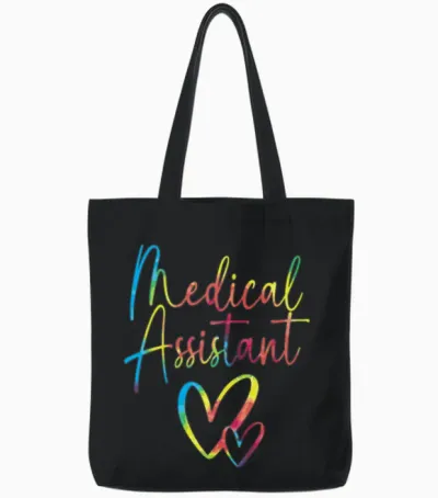Retro Rainbow Clinical Medical Assistant Tote Bags - Black