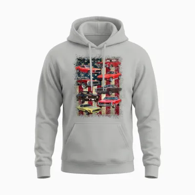Vintage Classic Muscle Car Retro American Flag Patriotic Unisex Hoodie - Ash