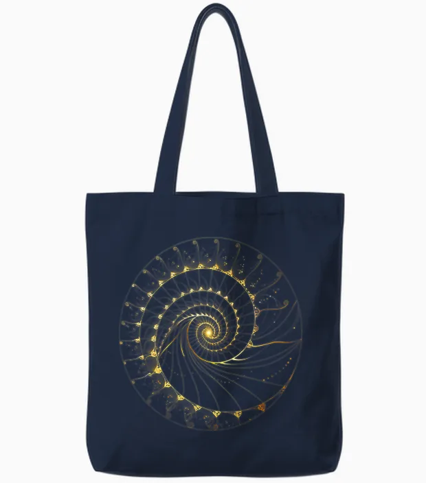Fibonacci Spiral Ratio Mathematicians Sacred Geometry Tote Bags in Navy