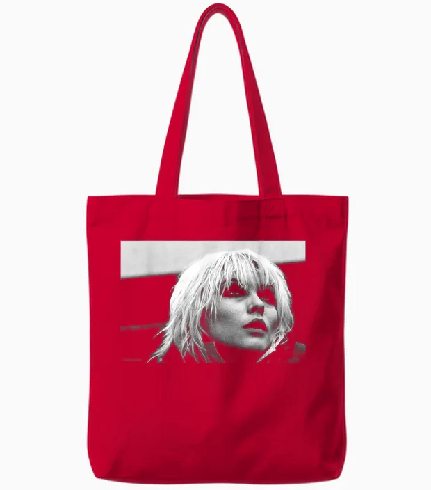 Debbie Harry Blondie Singer by Virginia Turbett Tote Bags in Red