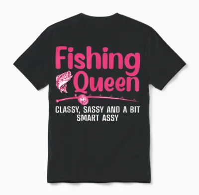 Funny Fishing Queen Design for Women Ladies Fishing Lovers Unisex T-Shirt - Black