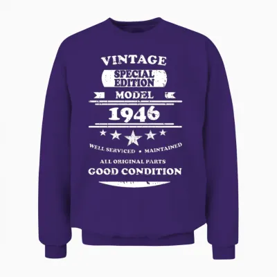 Vintage Retro White 1946 Unisex Sweatshirt - Purple