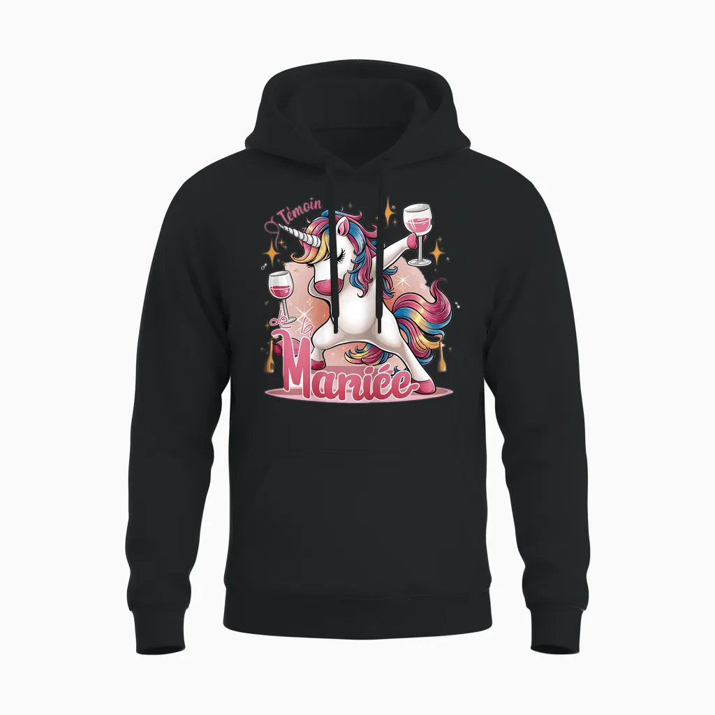 Team Unicorn Future Bride Witness of the Bride Evjf Humor T-Shirt, Black Unisex Hoodie in Black