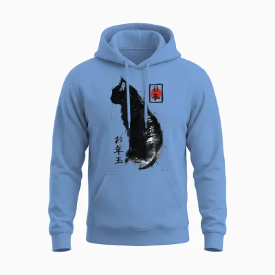 Japanese Ink Japan Lover Anime Manga Black Cat Ink Japan Cat Unisex Hoodie - Carolina Blue