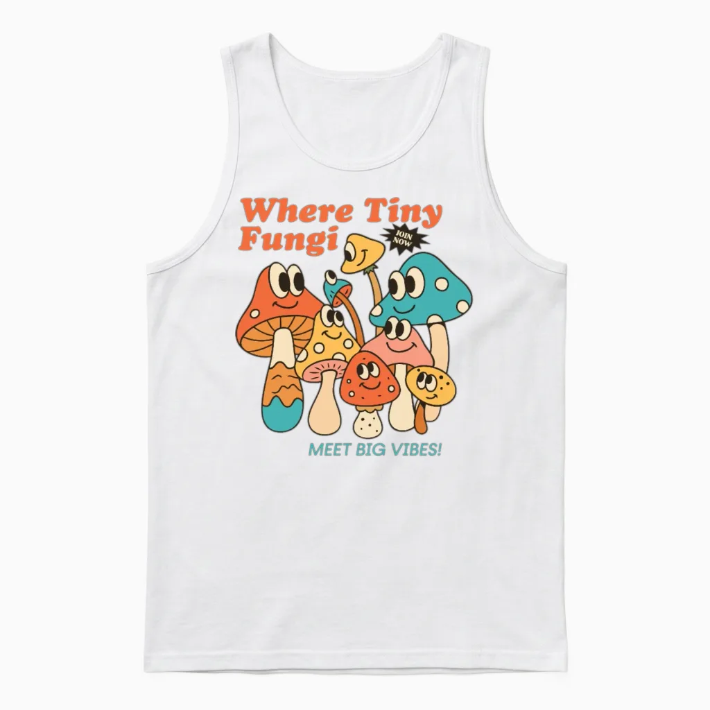 Cheerful Retro Mushrooms Unisex Tank Top in White