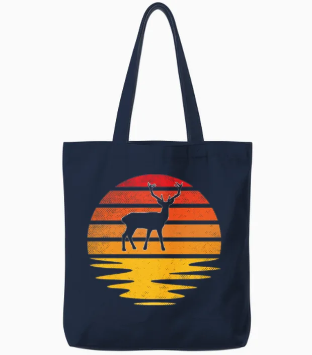 Deer Retro Wildlife Gift Tote Bags in Navy