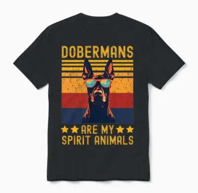 Doberman with Sunglasses Retro Unisex T-Shirt - Black