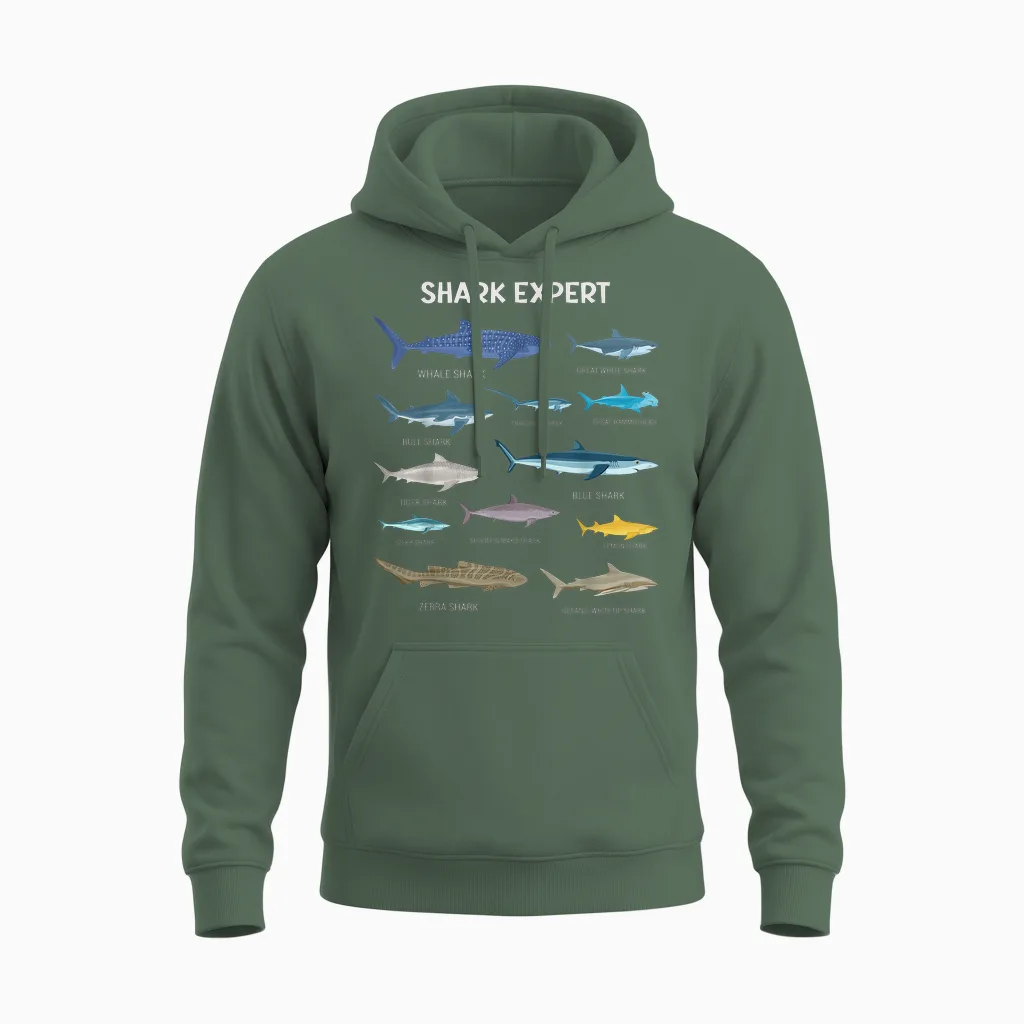 Funny Shark Tee for Men Ocean Fish Kids & Toddler Boys Shark Unisex Hoodie in Military Green