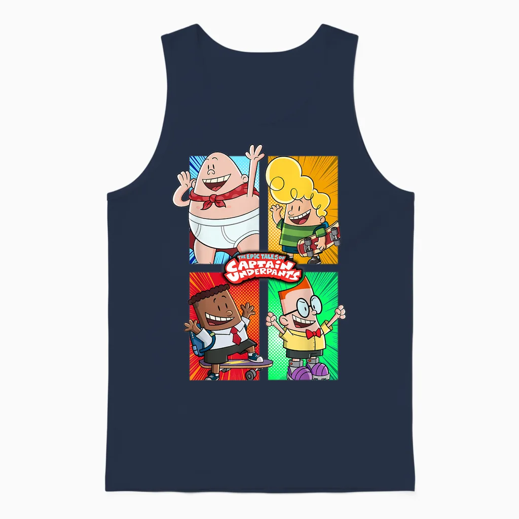 Captain Underpants the First Epic Movie 4 Square Friends Unisex Tank Top in Navy