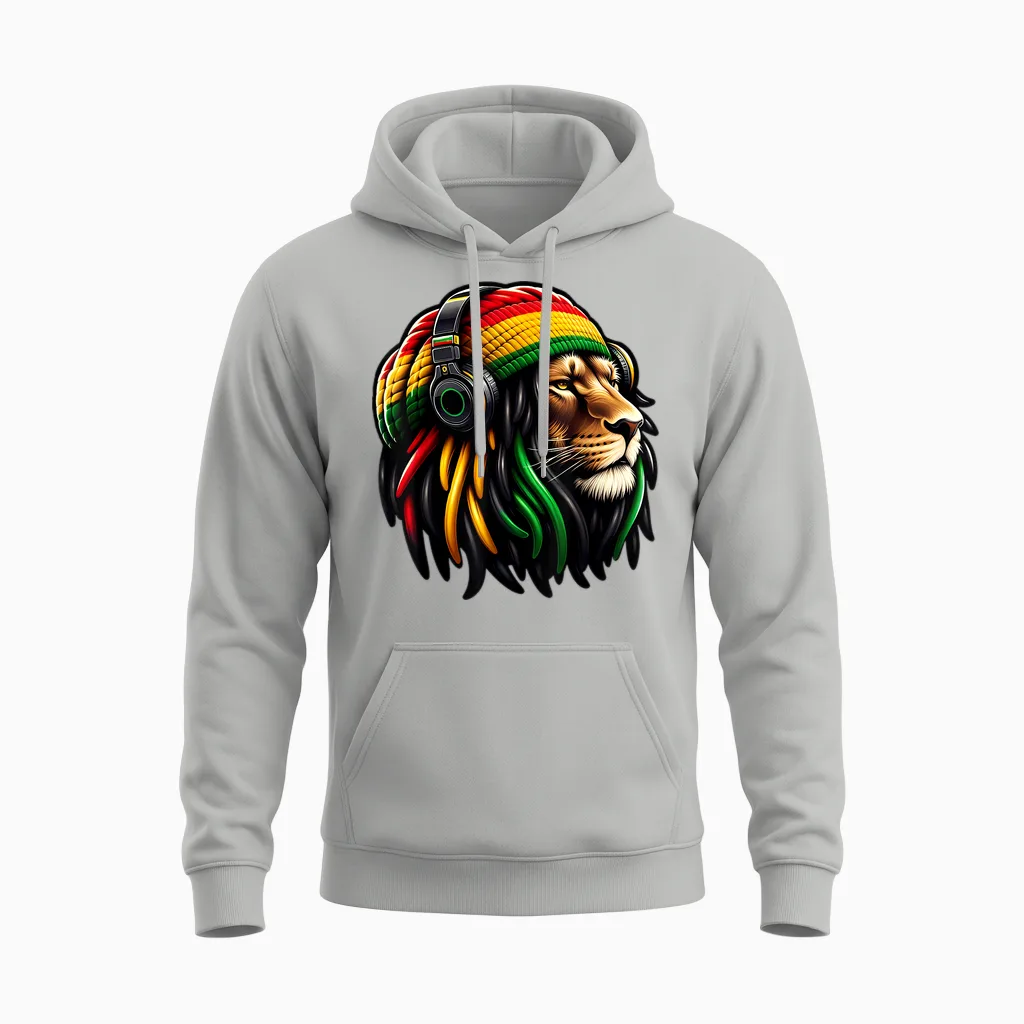 Jamaican Reggae Lion by Judah Rastafarian Lion Unisex Hoodie in Ash