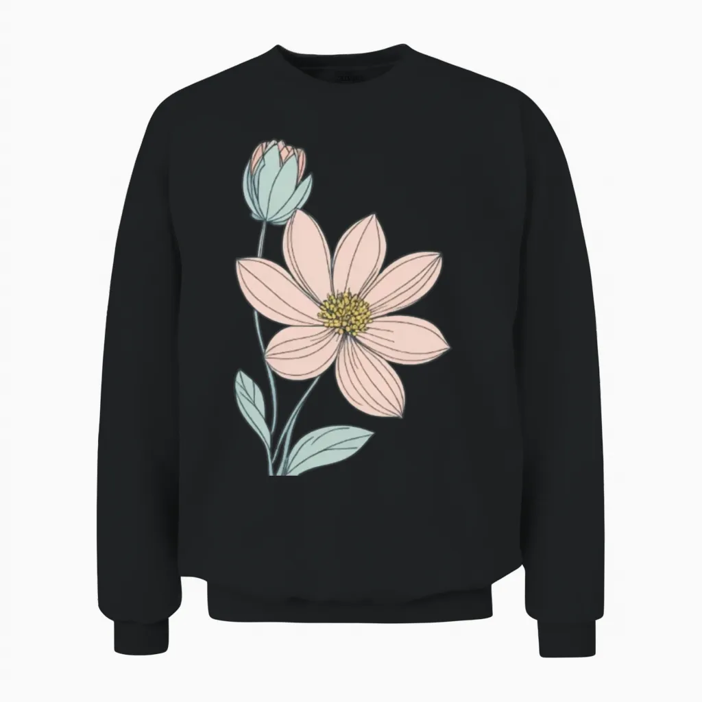 Soft Flower - Floral & Botanical Unisex Sweatshirt in Black