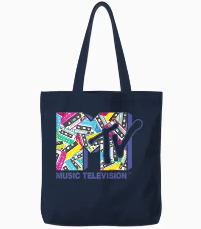 Mademark X Mtv - the Official Mtv Logo with the Classic 80s Tapes Tote Bags - Navy