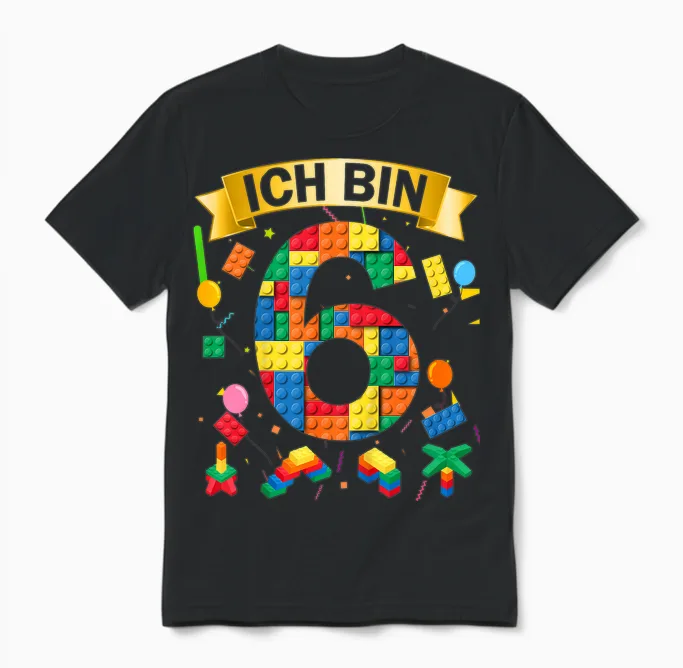 Children's 6th Birthday Boy Girl Gift Idea Outfit Ich Bin 6 Unisex T-Shirt in Black