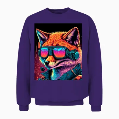 Retro Futuristic Synthwave Fox Unisex Sweatshirt - Purple