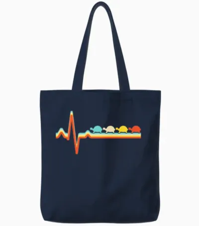 Turtle Retro Heartbeat Tote Bags - Navy