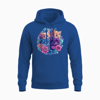 Chats Mignons Entourés De Fleurs Vibrantes Unisex Hoodie - Royal